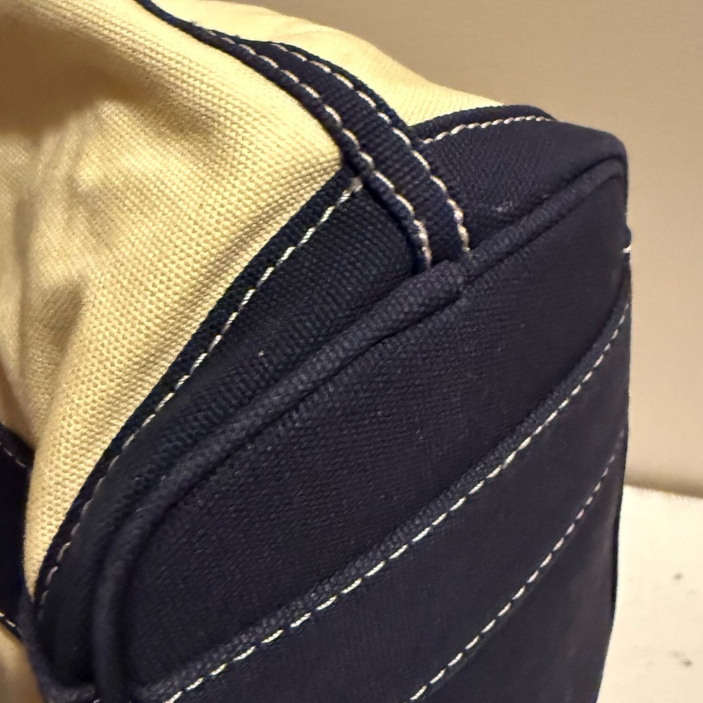 J.Crew Canvas Tote Bag Yellow & Navy Blue Handles Lined Medium Size Cotton NWT - Picture 5 of 8
